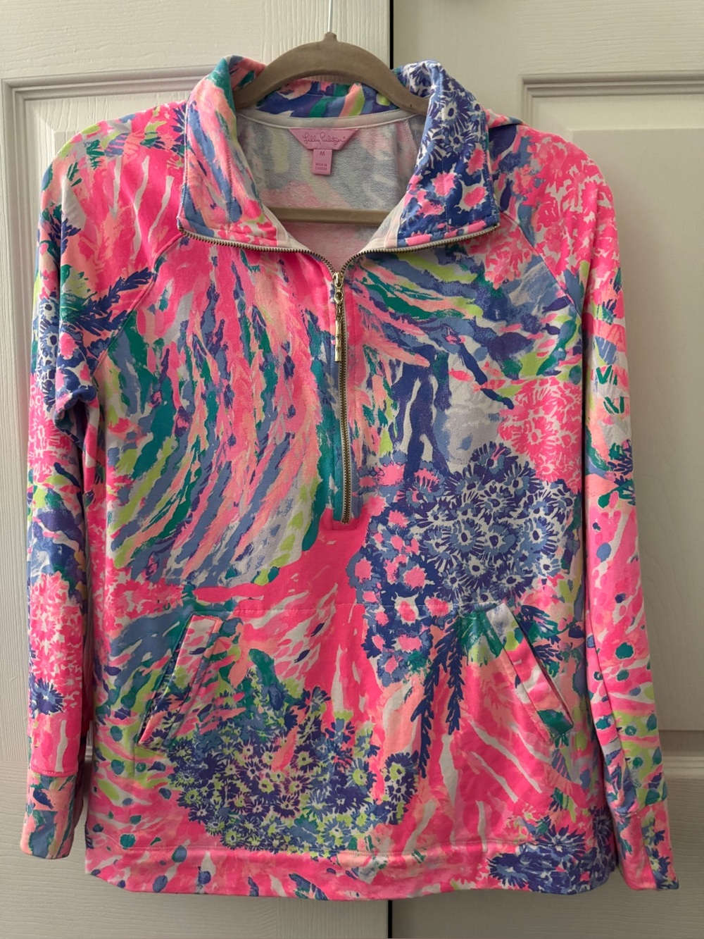 Lilly Pulitzer Neon Pink Multi Half-Zip Pullover